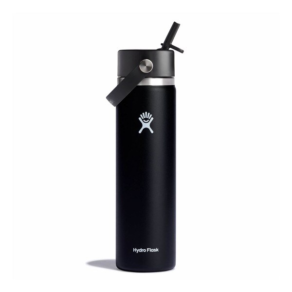Hydro Flask 24oz wide mouth black bottle with flex straw cap